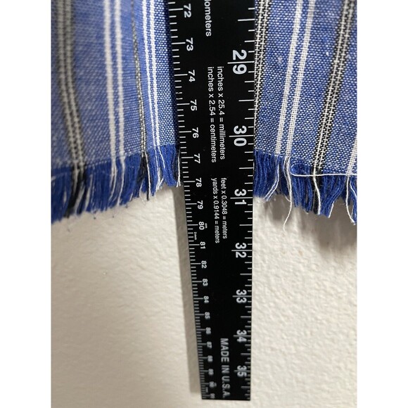 Love Riche | Off Shoulder Mini A-Line Dress Striped Linen‎ Cotton Blue | Medium - Picture 11 of 12